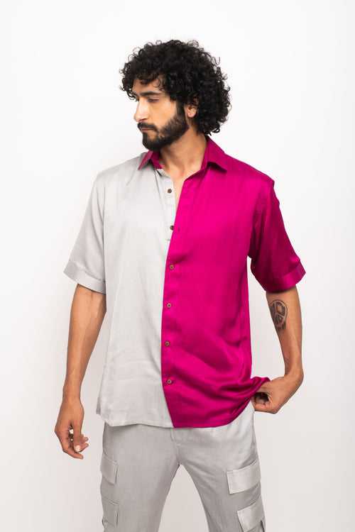 Grey-wine  colorblocked shirt