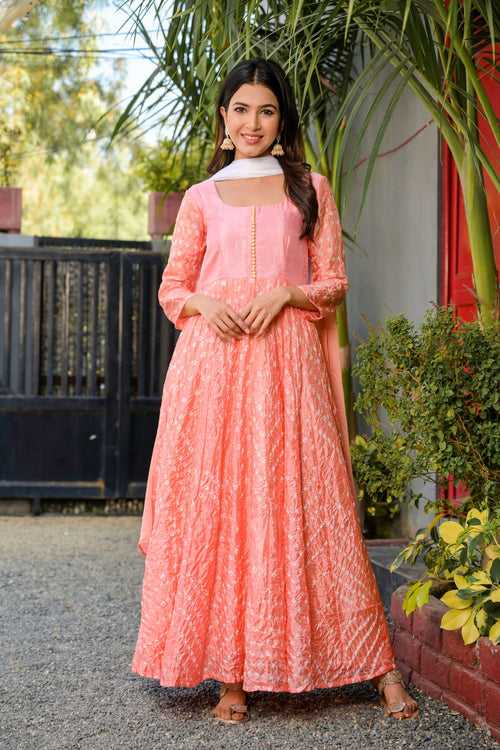 Peach Bandhani Anarkali Set | Style Triggers: Effortless Elegance in Every Stitch