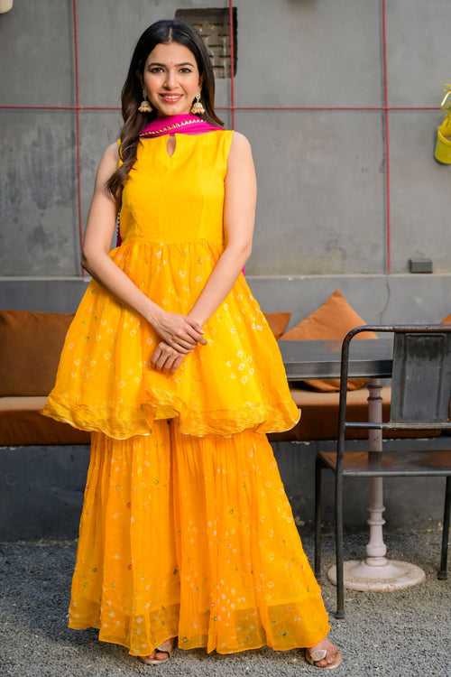 Yellow Peplum Gharara Set (Set of 3) | Style Triggers: Your Destination for Elegance & Comfort