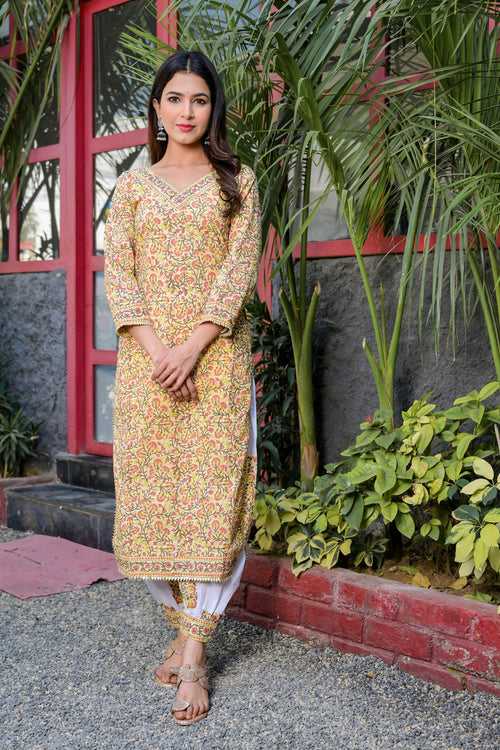 Vibrant Yellow Block Print Chanderi Suit Set | Style Triggers: Elevate Your Style, Embrace Comfort