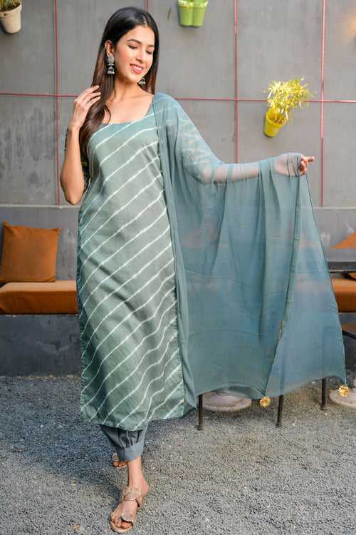 Chic Grey Leheriya Kurta Set with Salwar & Dupatta | Style Triggers: Timeless Fashion, Modern Appeal