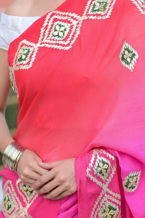 Magenta & Pink Gota Patti Embroidered Georgette Saree Set: Explore Handloom Cotton, Tussar Silk, and Designer Sarees at Style Triggers