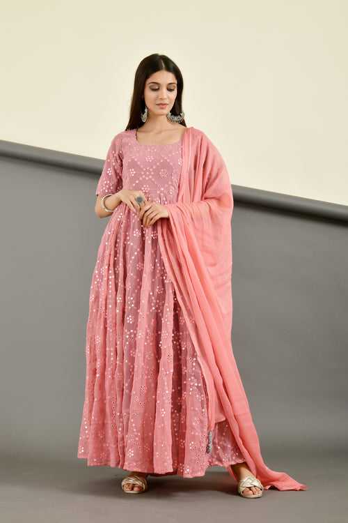 Pink Mirror Anarkali Set | Style Triggers: Stylish and Comfortable Kurta Sets