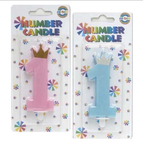 Crown No 1 Cake Candle - pink and blue