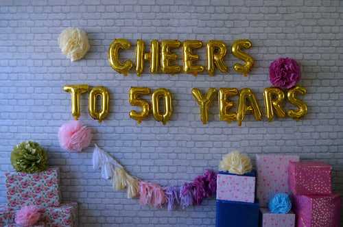 CHEERS Birthday, Anniversary Decor with Foil Balloons, Pom Poms and Tassels - Options: 16th, 18th, 20th, 30th, 40th, 50th, 50th, 60th, 70th, 80th , 90th and 100th Milestones [WD04] - CALL FOR PRICE