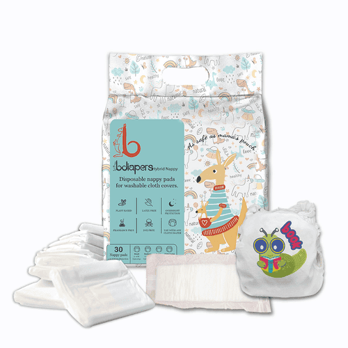 Small (3m-6m) Washable Cloth Diaper with 30 Bamboo Disposable Nappy Pads
