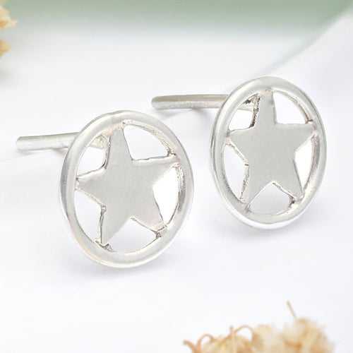 92.5 Silver Star Loop Stud Earrings