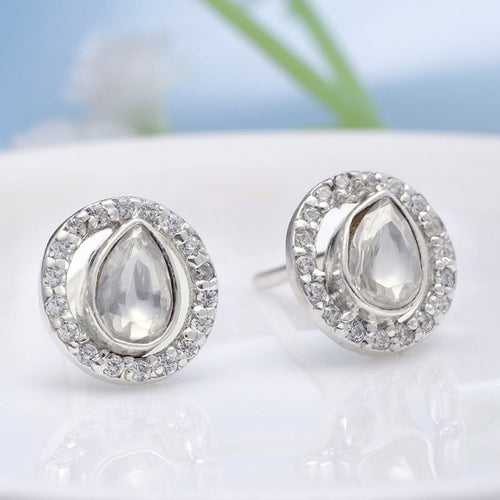 92.5 Silver Girdle White Kundan Stud Earrings