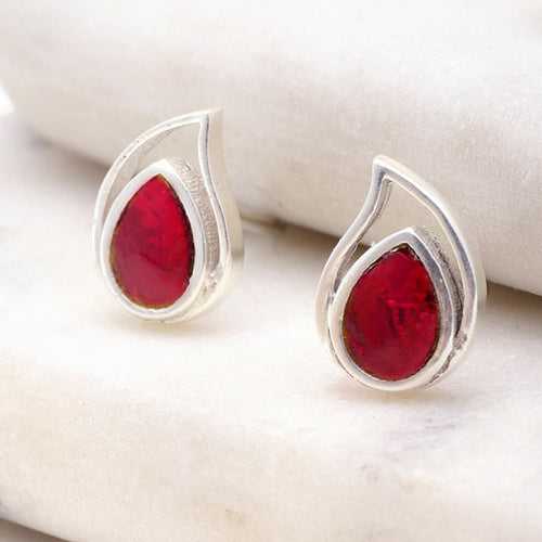 92.5 Silver Red Kundan Drop Earrings