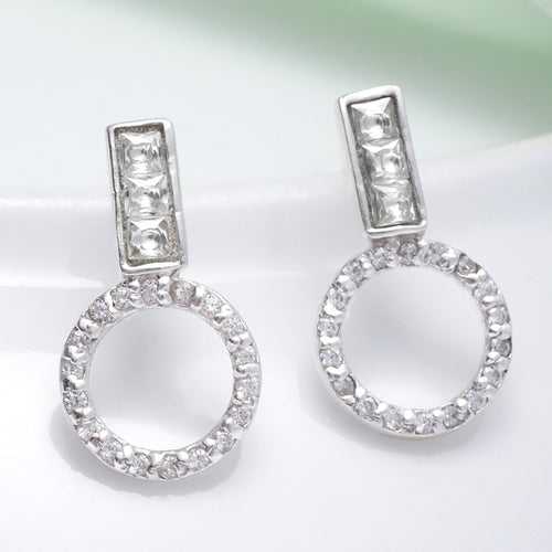 92.5 Silver Round Zircon Stud Earrings