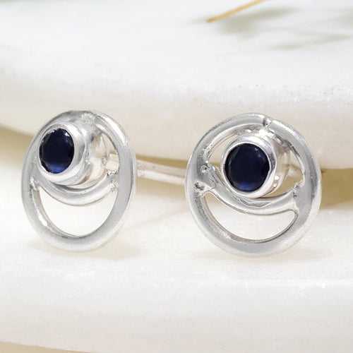 92.5 Silver Blue Spiral Stud Earrings