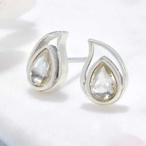 92.5 Silver White Kundan Drop Stud Earrings