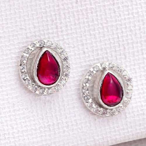 92.5 Silver Girdle Red Kundan Stud Earrings