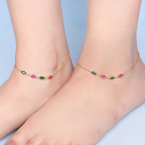 Classic SIlver Anklets With Marquise Stones