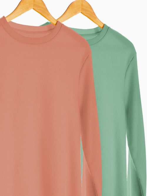 Coral Peach & Sage Green Unisex Plain Sweatshirt Combo