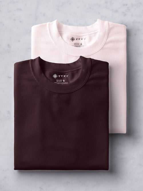 Coffee Brown & Soft Pink T shirt Combo