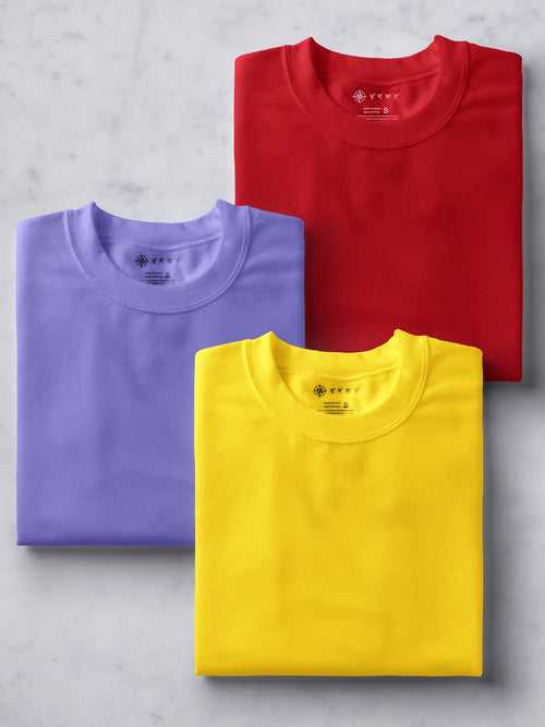 Yellow, Lilac & Red  Combo T shirt | Pack of 3