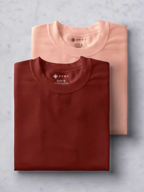 Maroon & Peach T shirt Combo