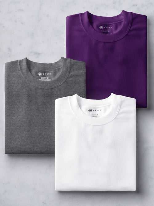 White, Deep Purple & Dark Grey Combo T shirt | Pack of 3