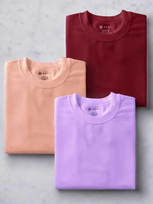 Lavender, Peach & Maroon T shirt Combo | pack of 3