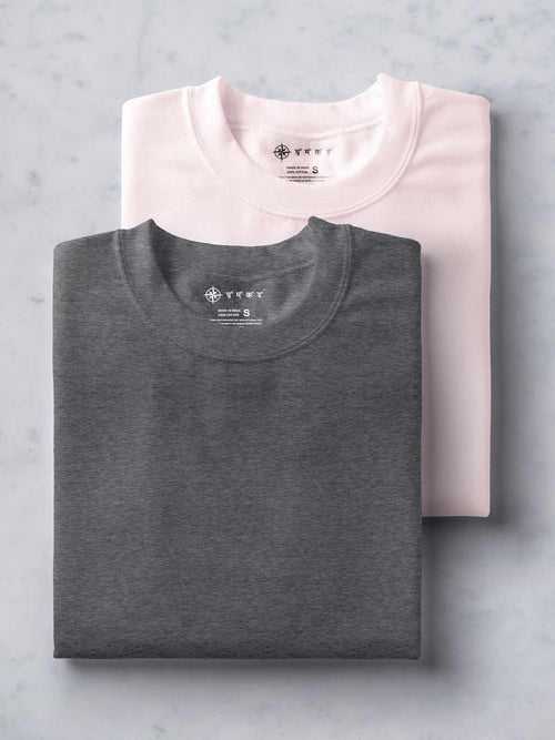 Soft Pink & Dark Grey T shirt Combo