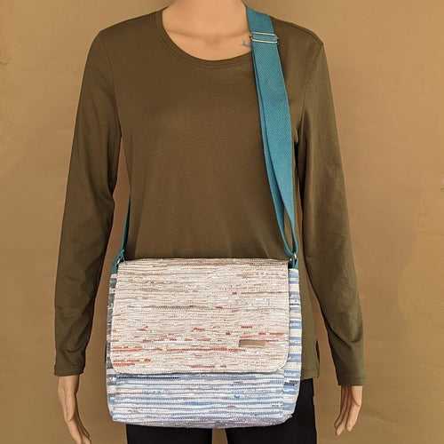 Multicolored Shimmery Upcycled Handwoven Messenger Bag (MB0524-001) PS_W