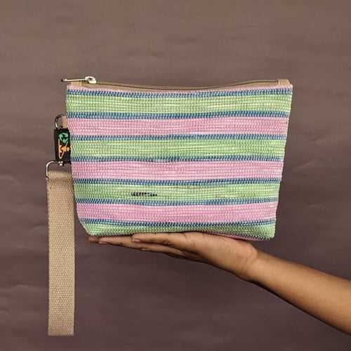 Multicolored Green Blue Pink Upcycled Handwoven Wrist It (WI0524-013) PS_W