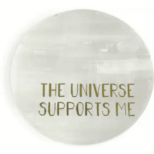 100% Natural Selenite Coaster 'The Universe Supports Me'-Positive Affirmation Charging Plate!
