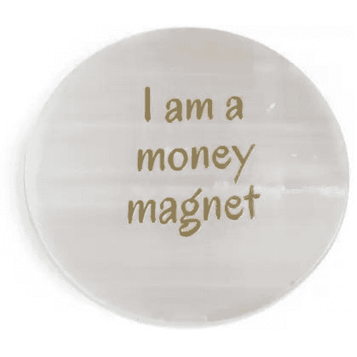 100% Natural Selenite Coaster 'I am a Money Magnet'-Positive Affirmation Charging Plate!
