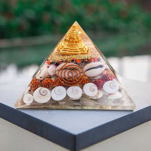 Shree Yantra Gomti Chakra Orgone Pyramid -  For Wealth, Financial Stability and Prosperity