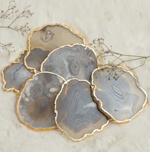 Grey Agate Handcrafted Luxury Coasters - Gem Therapy(Set Of 4)