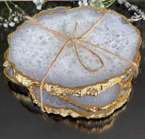 Agate Gem Therapy White Coasters - Set of 4