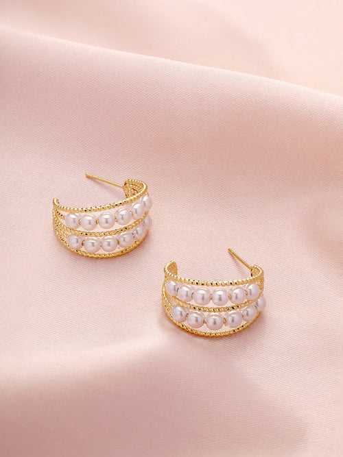 Prita Simple Pearl Gold Plated Hoops Earrings