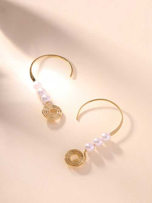 Prita Simple Gold Plated Pearl Hangings Earrings