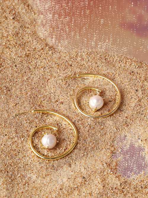Priyaasi Gold Plated Pearl Hoop Earrings