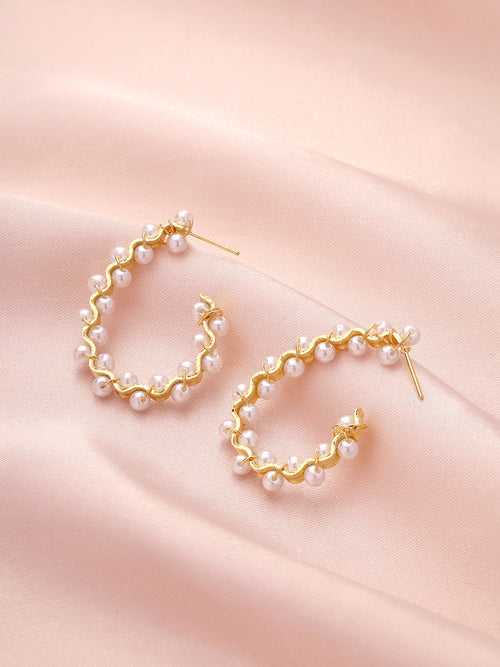 Prita Pearl Gold Plated Hoop Earrings