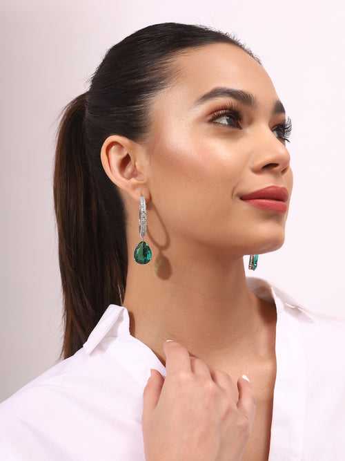 Priyaasi AD Green Stoned Drop Earrings