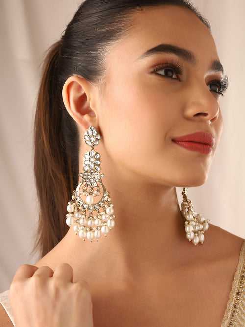 Priyaasi Pearl Kundan Gold Plated Earrings