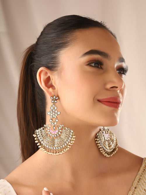 Priyaasi Pink Kundan Floral Earrings