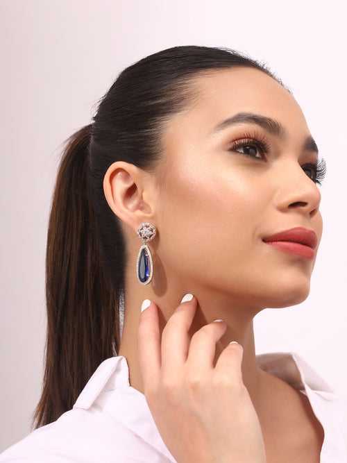 Priyaasi AD Floral Dark Blue Stoned Earrings