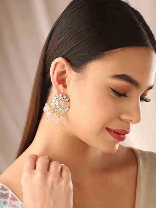 Priyaasi Pinks Beads Moon Shape Earrings