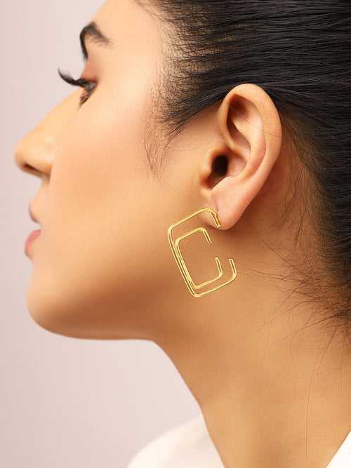 Priyaasi Square Gold Plated Hoops Earrings