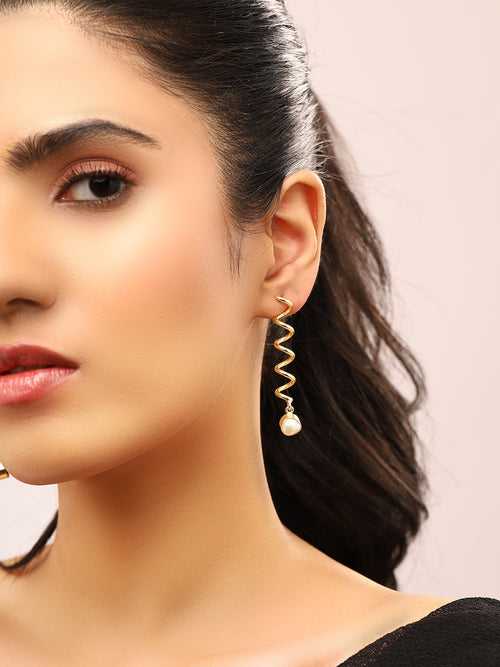 Priyaasi Swirl Shape Gold Plated Pearl Earrings