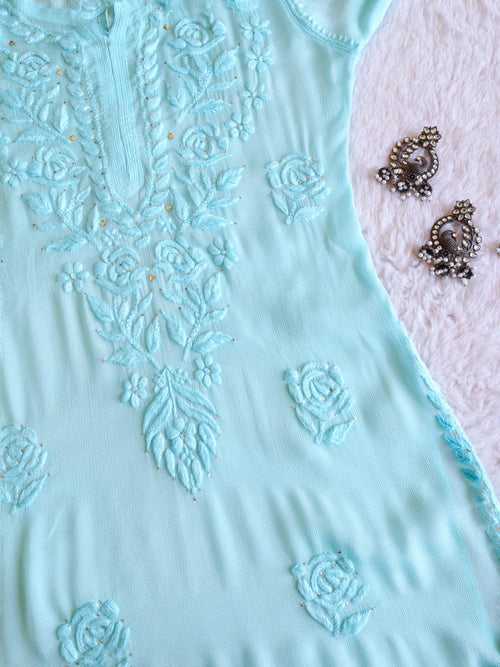 Hoor Sky Blue Pure Chiffon Kurta