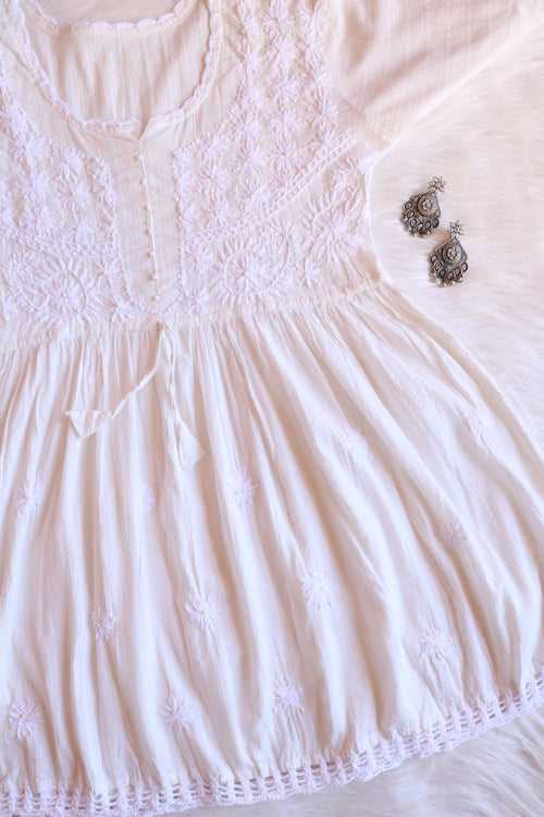 Zohra White Pearl short Frock