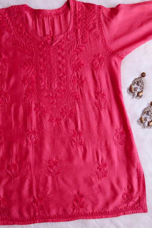 Heer Strawberry Pink Short Chanderi Kurta