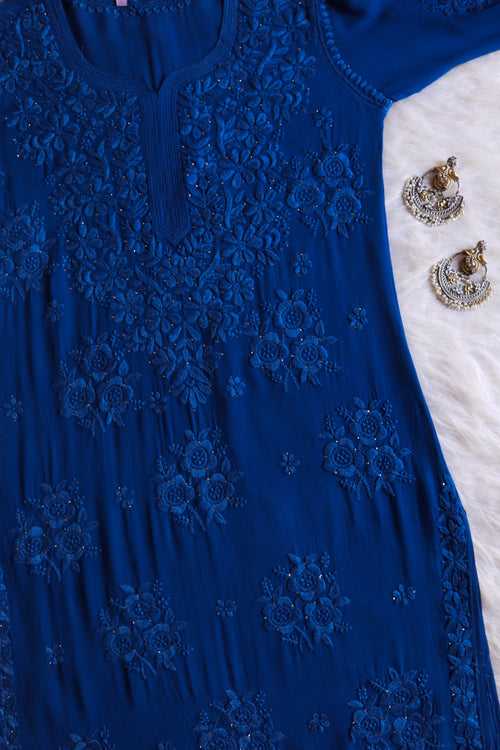 Hoor Royal Blue Viscose Georgette Kurta