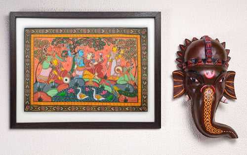 Radha-Krishna with Gopis | Odisha Pattachitra Painting | A3 Frame