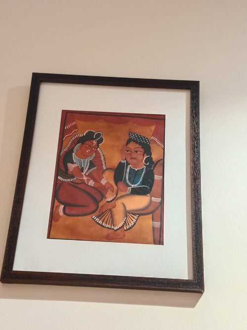 Wife Massaging Husband's Feet | Kalighat Patachitra Painting | A3 Frame
