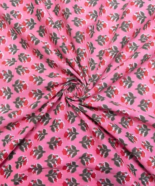 Pink Screen Floral Print Cotton Fabric